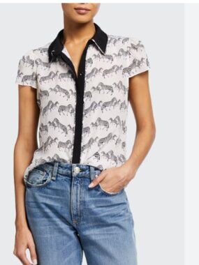 Alice & Olivia Silk Latrina Collared Zebra-Print Blouse
